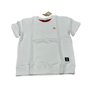 NWT VastLife Mens Short Sleeve Sweater Crew Neck Spell Out Logo White Size XL